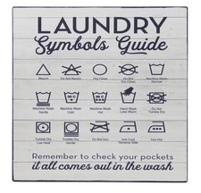 Laundry Symbols Guide Hanging Sign Shelf Sitter Wood Wall Art Decor Print 5" x5"
