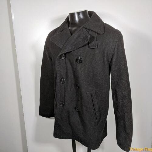ANTIGUO AZUL MARINO Chaqueta Abrigo de Mezcla de Lana Abrigo de Guisantes Para Hombres Talla M Negro Aislado - Imagen 3 de 7
