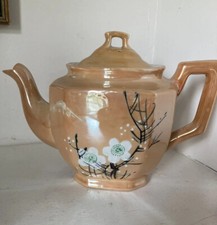 vintage nippon lusterware japan tea set peach w/hand painted Cherry Blossoms