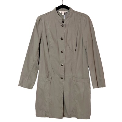 Coldwater Creek Denim Duster Coat women's medium Sage Army Green Princess  Seam