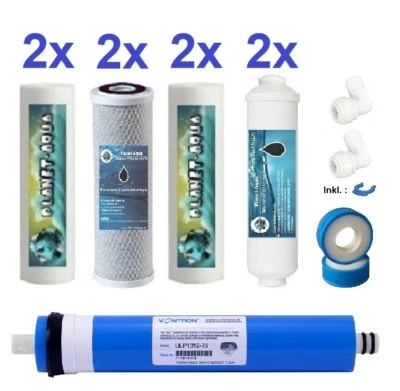 PLANET-AQUA Umkehr Osmose Ersatzfilter SET 1J 5 Stufen + 50 GPD Membrane Wasserfilter Anlage