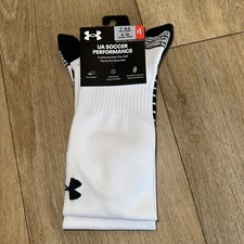 Under Armour Soccer Performance NEW White Black Logo Socks Men 7-8.5 Women 6-10