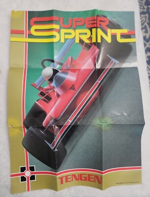Super Sprint Tengen Nintendo NES Atari 1986 Fold Out Poster 14 1/4'' x 19 1/2''
