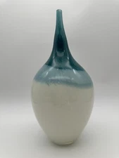 Teardrop Shaped Glass Vase Blue And White My Swanky Home 13.5” Tall