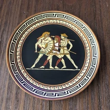 Vintage Greek Plate Handmade Copper Painted Mini Wall Plaque Greek soldier 7 In