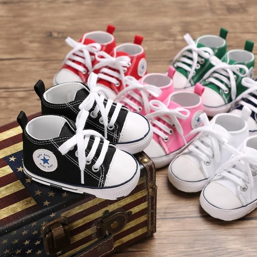 Unisex Baby Girls Boys Canvas High-top Shoes, 0-6 Months Infant A01/Black - Picture 6 of 7