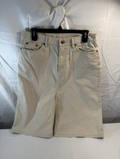 Old Navy Size 10 Khaki Tan Denim Midi Skirt Front Slit 100 Cotton Vintage Y2K