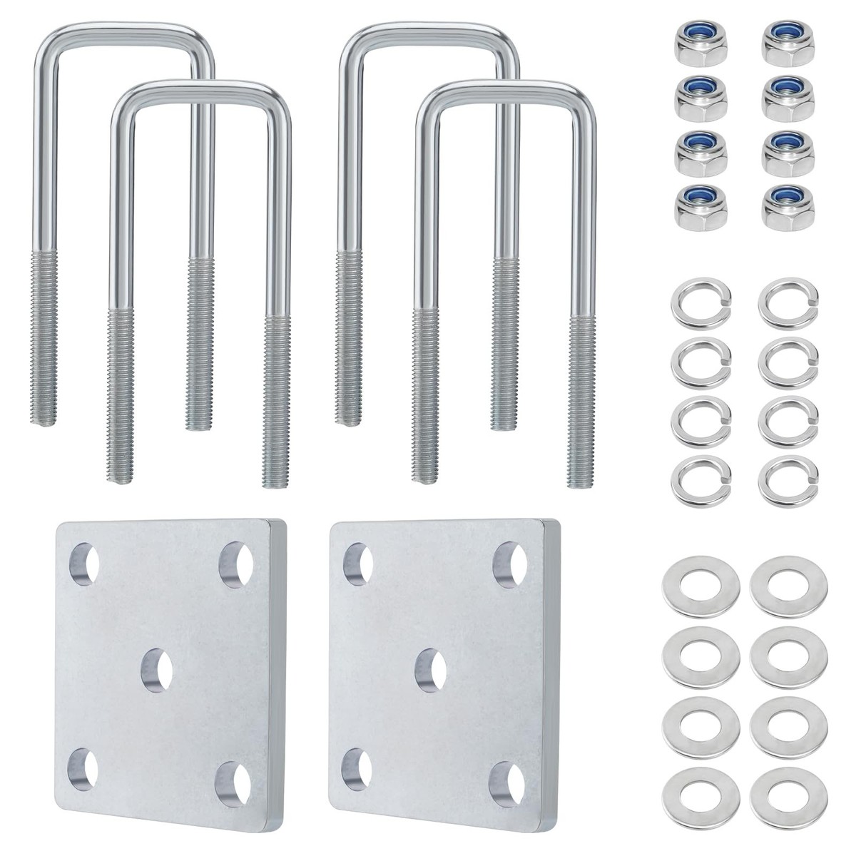 4-Set 1/4” (M6) Round U-Bolts – Carbon Steel With Nuts & Washers For Pipe, Trailer, Automotive