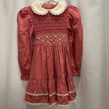 Vintage Polly Flinders Pink Dress Puff Long Sleeves Girls 5