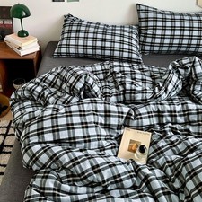 EAVD Vintage Light Blue Grey Buffalo Plaid Duvet Cover Queen Soft Washed Cotton