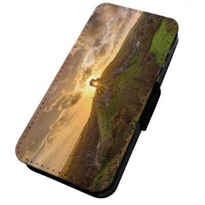 Bedruckte Flip Handyhülle für iPhone, Samsung & Huawei Sun Through Corfe Castle