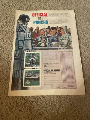 #ad Vintage 1970 OFFICIAL NFL PONCHO JACKET PRINT AD NEW YORK JETS GIANTS L.A. RAMS $7.99