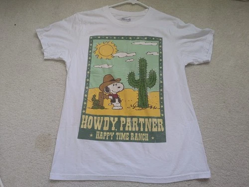 Howdy Partner T-Shirt snoopy dog peanuts desert cactus art camp white M L