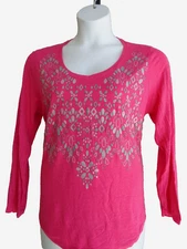 Just My Size Ultra Luxe Rayon Blend L/S Glitzy Graphic  Tee Top 2X Raspberry