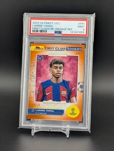 Lamine Yamal 2023-24 Topps Finest UCC First Class Rookies Orange /25 RC - PSA 9