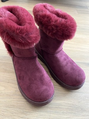 NIB NWT SO Paulina Women s Faux-Fur Winter Boots Wine Suede Size 9