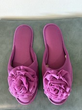 New Vtg 60  s Kayser Purple Slippers Slides Large 8 9 House Shoes Pep Toe Slide