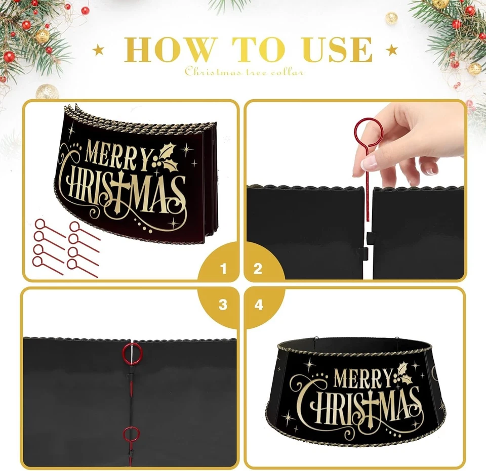 Metal Christmas Tree Collar Black Gold 23in Ring for Small Xmas Tree 3–6 Ft - Image 4 of 4