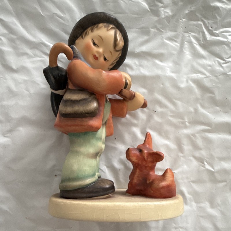 Goebel Hummel "Puppy Love" Porcelain Figurine Boy with Dog Multicolor 1970s
