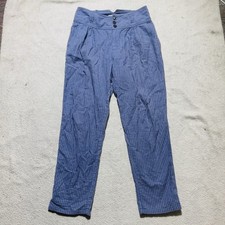 Sundance Pants Womens 10 Blue Striped High Rise Slacks 3 Button Linen Blend