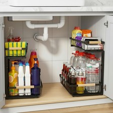 Under Sink Organizer 2 Pack, 2 Tier Pull Out Cabinet Organizers and Storage f...
