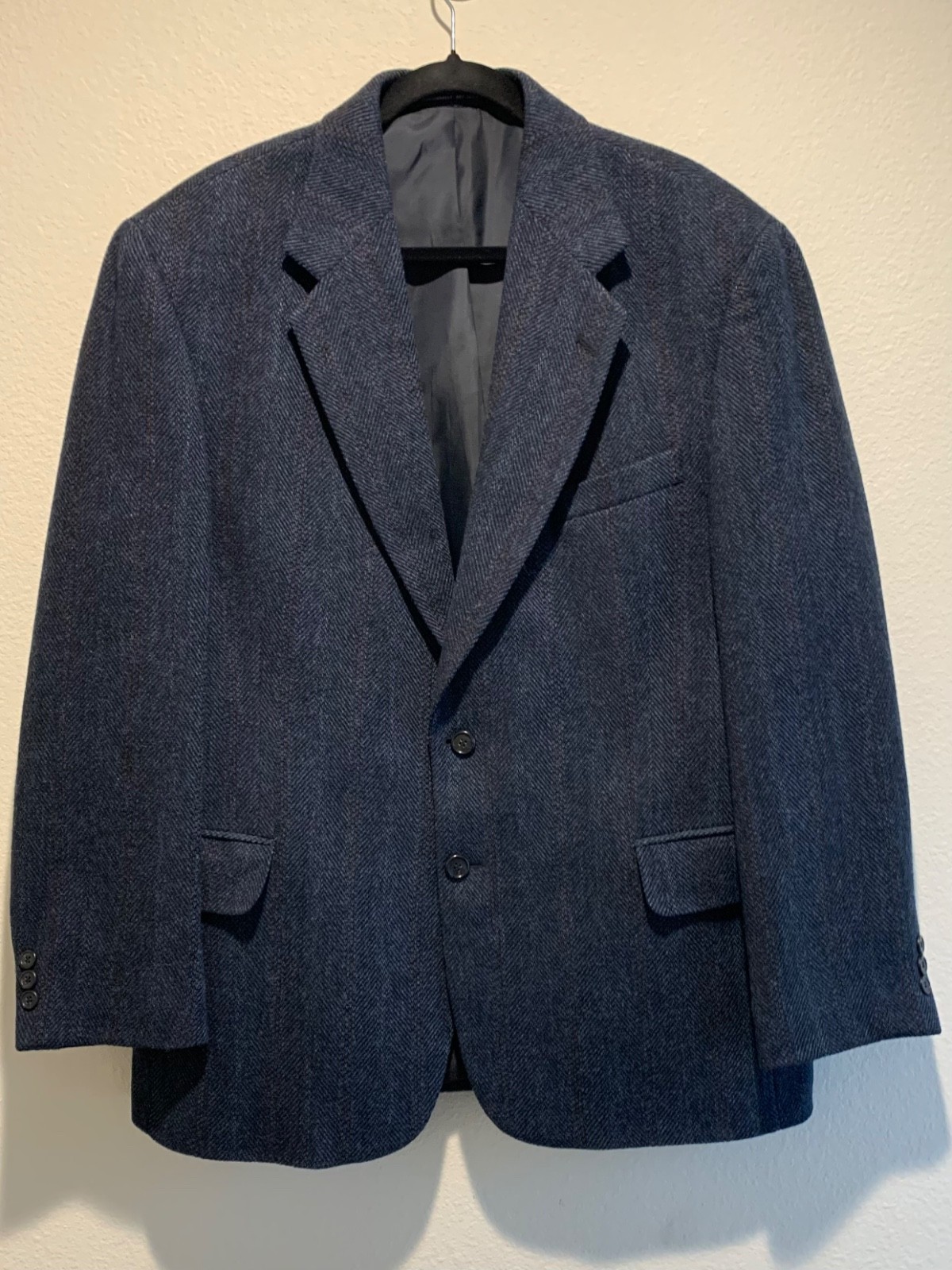 W.H. Prescott Men’s Lambs Wool Dark Blue Tweed Blazer Sport Coat Size 44R