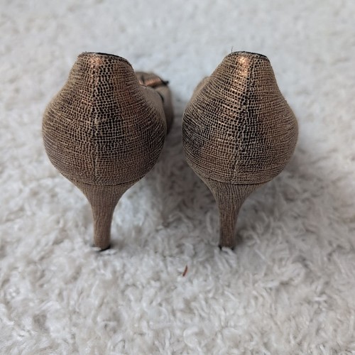 Renata Bronze Herringbone High Heel Shoes Peep Toe Made In Italy EU41 UK8 Vtg - Picture 11 of 13