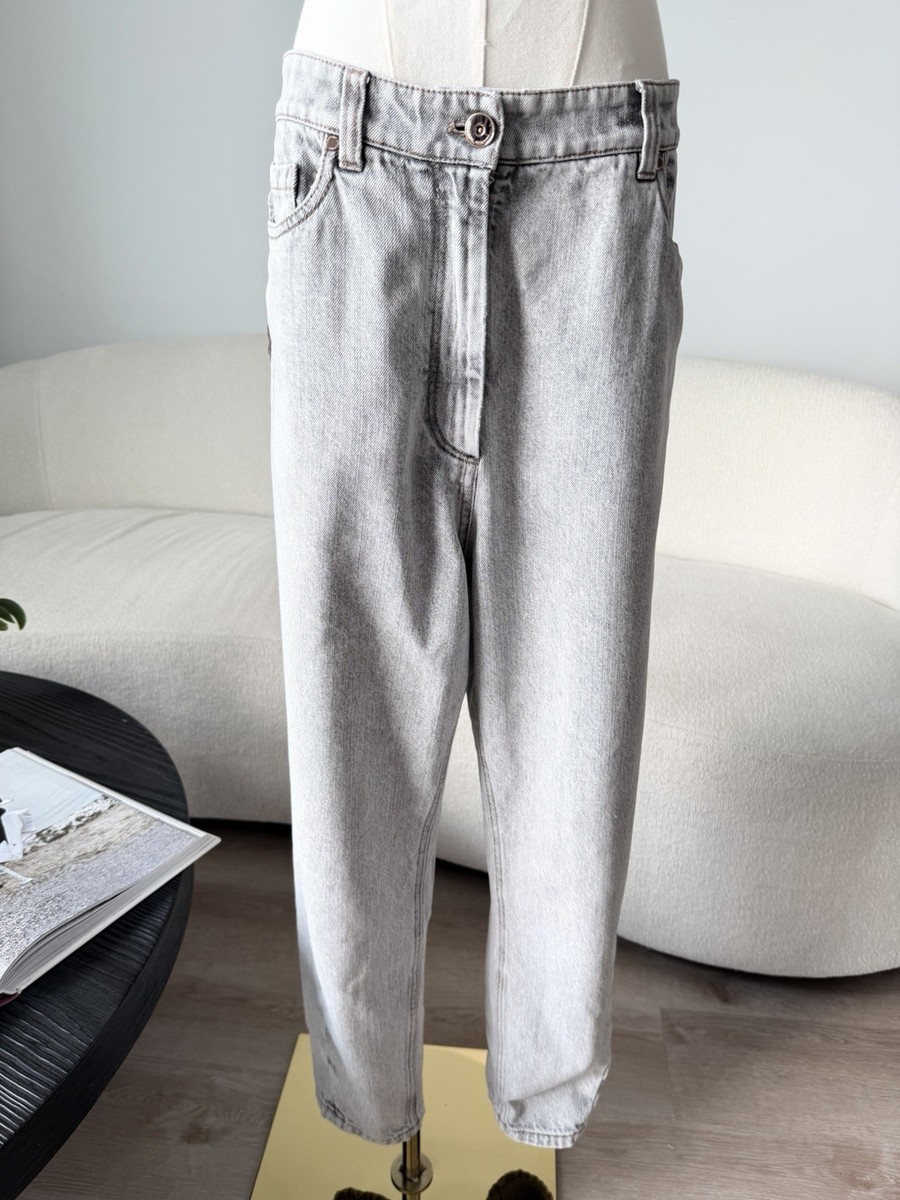 Brunello Cucinelli Light Grey Tapered Jeans IT 44 High Rise View 2