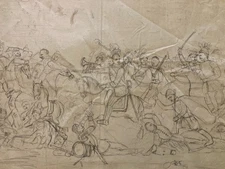 Large Child Drawing 1854 19th Century Art Brut Knight Horse Horses Battle