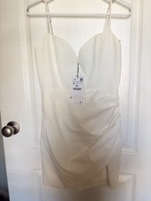 Zara White Structured Mini Dress Size Small Fitted Spaghetti Strap Chic Minimal
