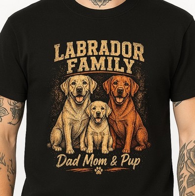 Labrador Familie Papa Mama & Welpe Labrador Retriever Hundeliebhaber T-Shirt.