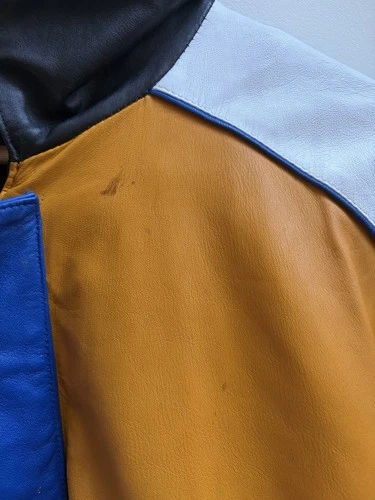 Men’s Leather Multicolor Colorblock Mercedes Logo Full Zip Jacket L image 11