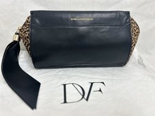 Diane Von Furstenberg Black Napa Leather & Leopard Print Calf Skin Clutch Bag