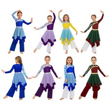 Girls Set Elastic Waistband Outfit Irregular Hem Costume Dance Communion Dress