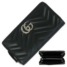GUCCI GG Marmont Zip Around long wallet Leather Black GHW Women Men Quilted
