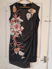 #ladies Phase Eight Dress Size 16  Black Oriental Flower Print Exellent Cond