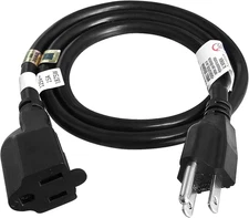 1875W Heavy Duty Extension Cord 3 Feet 14 AWG 15A Black UL Listed