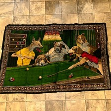 Vintage Dog Smoking Playing Pool Tapestry Wall Hanging excellent condition 58x39