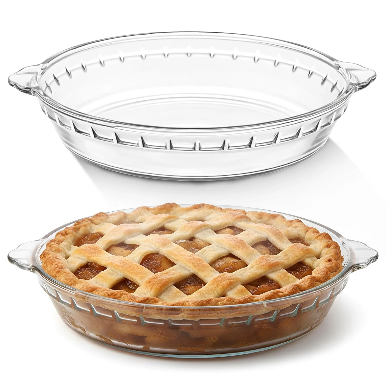 2 Packs 9 Inches Mini Glass Pie Pan for Baking Clear Pie Plate with Handles R...