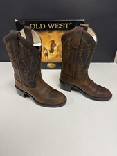 NEW Old West Kids Brown Leather Cowboy Boots With Box 1109 Size Kids 10.5-D