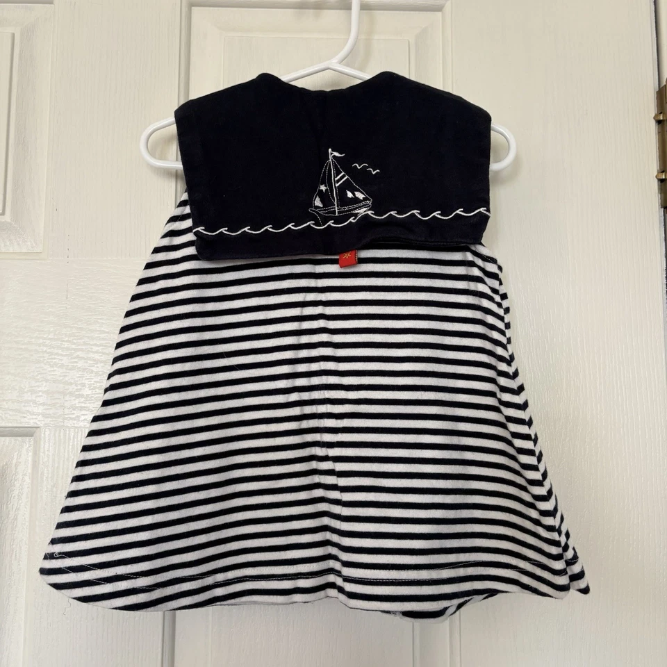 Good Lad of Philadelphia 条纹海军蓝白色无袖航海连衣裙 4T — 第 2/4 张图片