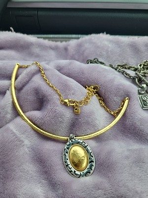 Brighton Sensation Gold Medallion Necklace &PD Crown Toggle Chain Onyx Style 