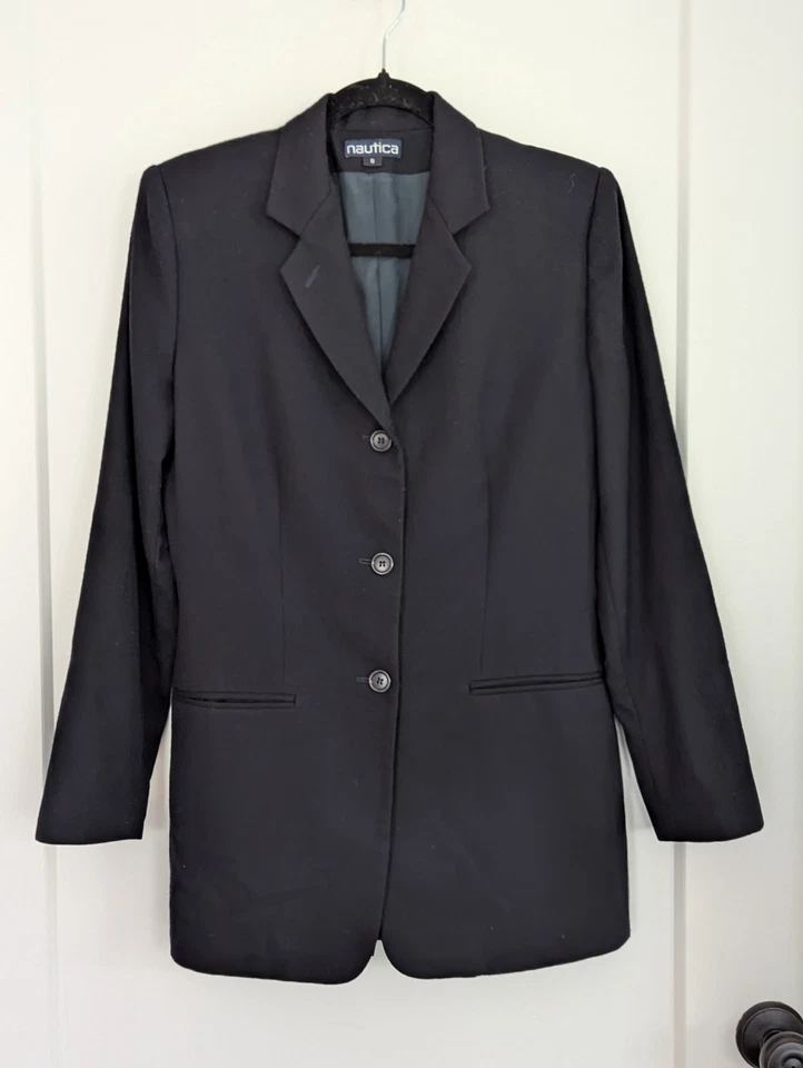 Blazer Náutico Mujer Talla 8 Negro Lana Forrado Informal Carrera Estilo Elegante Usado en Excelente Condición  Foto 3 de 4