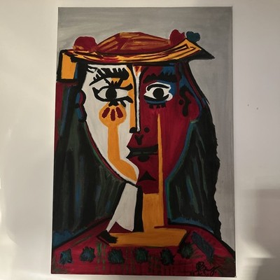 FRAU MIT HUT GROSSES LEINWANDBILD WANDBILD Kopie Gemälde von lokalem Künstler 