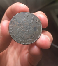 1775 George III Contemporary Counterfeit Evasion Halfpenny Coin - Nice Grade
