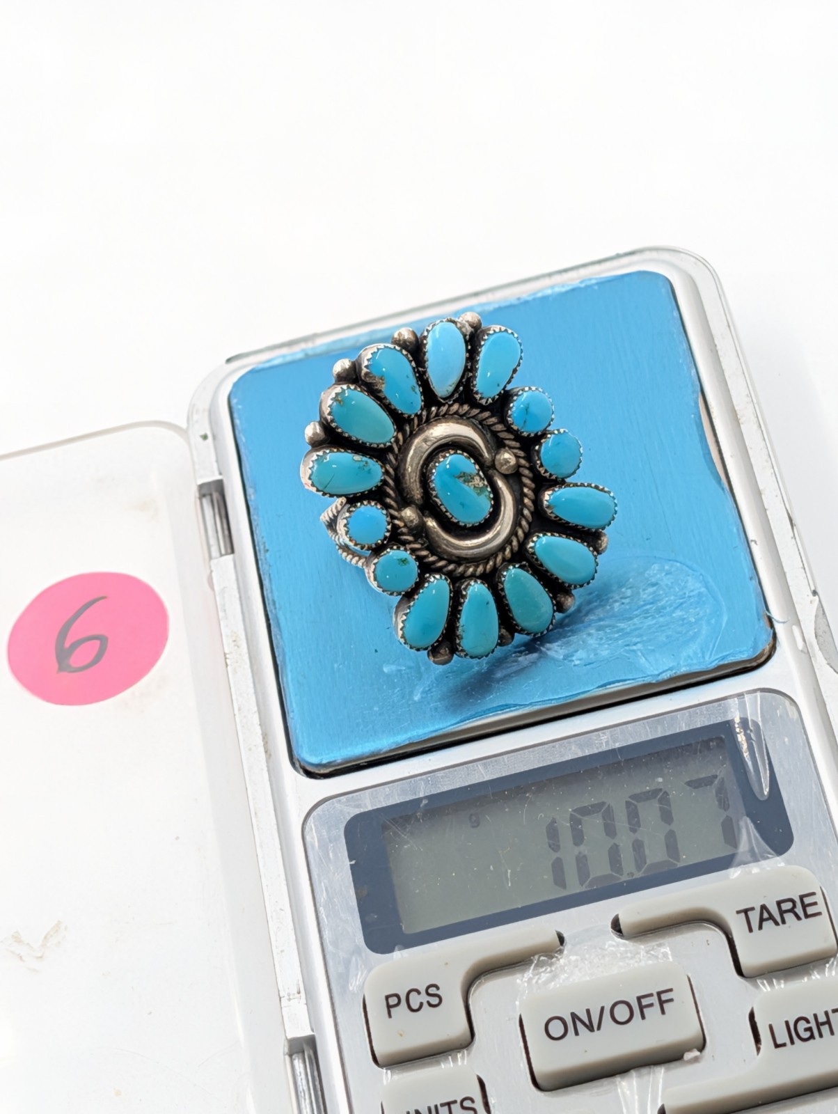 Signed AO Native American Turquoise Ring Size 9 - image 10