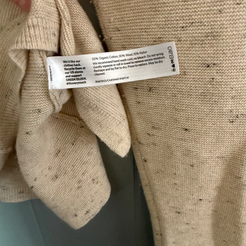 Suéter Tejido Moteado Eileen Fisher Beige Algodón Orgánico Mezcla Lana Talla S Foto 4 de 4