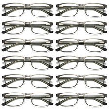 12 PK Mens Metal Frame Spring Hinge Blue Light Blocking Reading Glasses Readers
