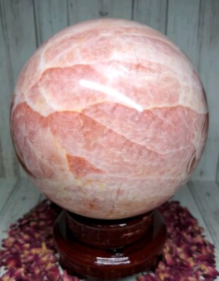 Riesige Schweinefleisch Stein Kristall Kugel 3,3 kg 13 cm + Ständer Geschenk rot gebunden Calcit selten