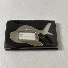 Adorable Signed Kate Aspen Silver Tone Airplane Themed Luggage Tag New